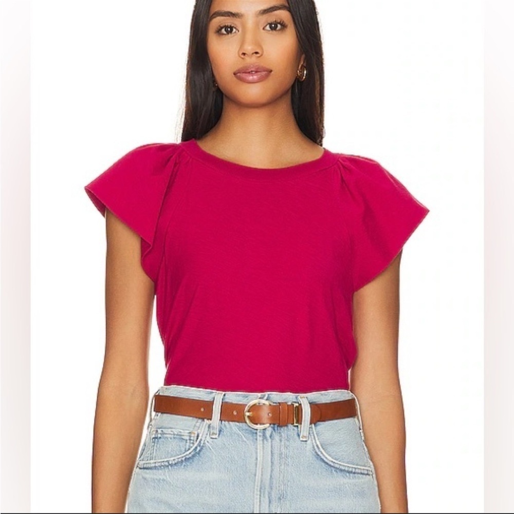 Nation LTD Magenta Pink Pima Cotton Flutter Sleeve Top Lorna Ruffle Tank size S